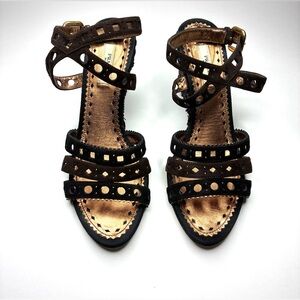 Prada Camoscio Cutout Suede Wedge Sandals